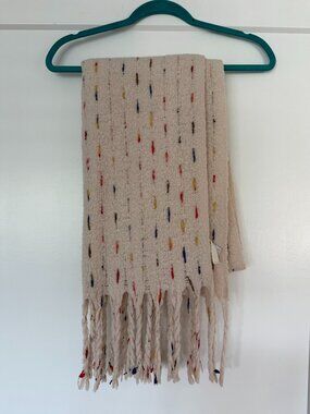 UNCHARTED THREADS Cream Textured Scarf with Rainbow Flecks & Twisted Fringe